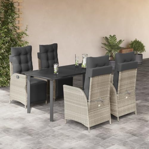 LAPOOH 5-TLG. Garten-Essgruppe mit Kissen Hellgrau Poly Rattan, Esstisch Mit Stühlen Set, Gartenmöbel Sitzgruppe, Balkon Möbel, Gartenlounge Set, Terrassenmöbel, Balkonmöbel Set - 3213472 von LAPOOH