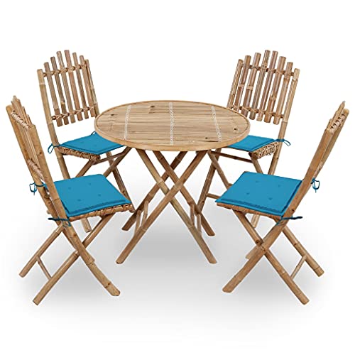LAPOOH 5-TLG. Garten-Essgruppe mit Kissen Klappbar Bambus, Esstisch Mit Stühlen Set, Gartenmöbel Sitzgruppe, Balkon Möbel, Gartenlounge Set, Terrassenmöbel, Balkonmöbel Set - 3063964 von LAPOOH