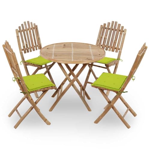LAPOOH 5-TLG. Garten-Essgruppe mit Kissen Klappbar Bambus, Esstisch Mit Stühlen Set, Gartenmöbel Sitzgruppe, Balkon Möbel, Gartenlounge Set, Terrassenmöbel, Balkonmöbel Set - 3063971 von LAPOOH