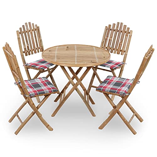 LAPOOH 5-TLG. Garten-Essgruppe mit Kissen Klappbar Bambus, Esstisch Mit Stühlen Set, Gartenmöbel Sitzgruppe, Balkon Möbel, Gartenlounge Set, Terrassenmöbel, Balkonmöbel Set - 3063973 von LAPOOH
