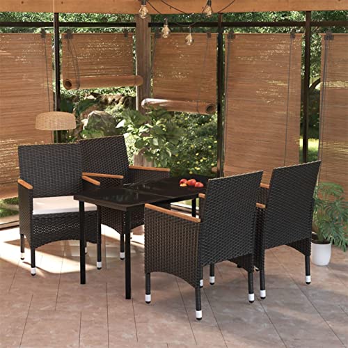 LAPOOH 5-TLG. Garten-Essgruppe mit Kissen Schwarz, Esstisch Mit Stühlen Set, Gartenmöbel Sitzgruppe, Balkon Möbel, Gartenlounge Set, Terrassenmöbel, Balkonmöbel Set - 3099331 von LAPOOH