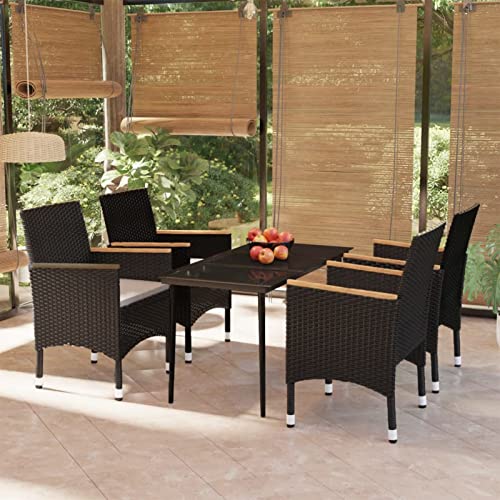 LAPOOH 5-TLG. Garten-Essgruppe mit Kissen Schwarz, Esstisch Mit Stühlen Set, Gartenmöbel Sitzgruppe, Balkon Möbel, Gartenlounge Set, Terrassenmöbel, Balkonmöbel Set - 3099343 von LAPOOH
