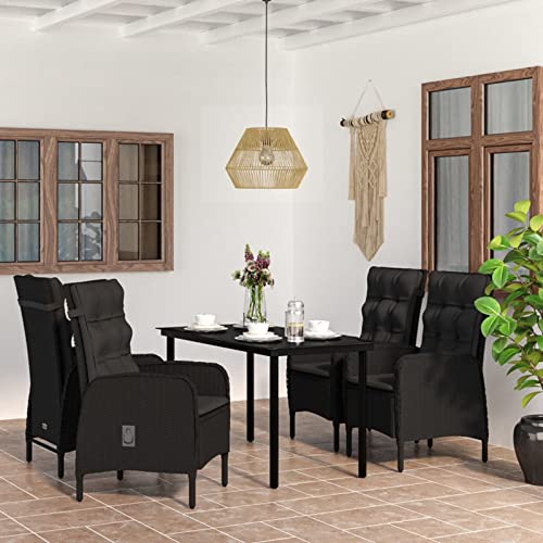 LAPOOH 5-TLG. Garten-Essgruppe mit Kissen Schwarz, Esstisch Mit Stühlen Set, Gartenmöbel Sitzgruppe, Balkon Möbel, Gartenlounge Set, Terrassenmöbel, Balkonmöbel Set - 3099355 von LAPOOH