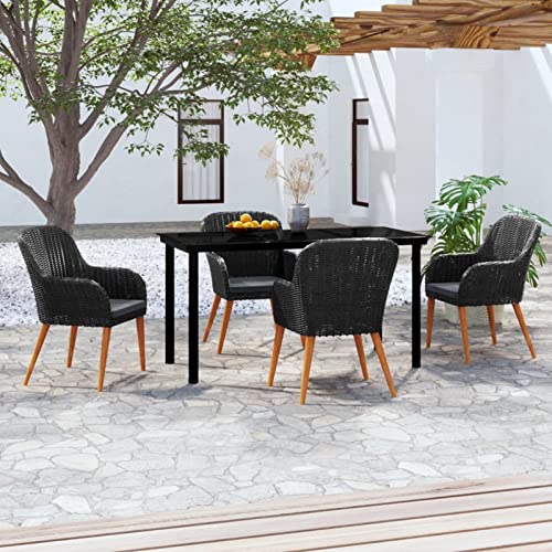 LAPOOH 5-TLG. Garten-Essgruppe mit Kissen Schwarz, Esstisch Mit Stühlen Set, Gartenmöbel Sitzgruppe, Balkon Möbel, Gartenlounge Set, Terrassenmöbel, Balkonmöbel Set - 3099507 von LAPOOH