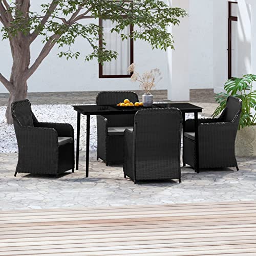 LAPOOH 5-TLG. Garten-Essgruppe mit Kissen Schwarz, Esstisch Mit Stühlen Set, Gartenmöbel Sitzgruppe, Balkon Möbel, Gartenlounge Set, Terrassenmöbel, Balkonmöbel Set - 3099543 von LAPOOH