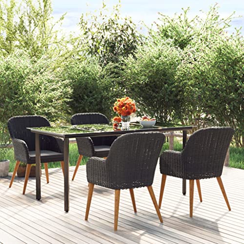 LAPOOH 5-TLG. Garten-Essgruppe mit Kissen Schwarz, Esstisch Mit Stühlen Set, Gartenmöbel Sitzgruppe, Balkon Möbel, Gartenlounge Set, Terrassenmöbel, Balkonmöbel Set - 3156718 von LAPOOH
