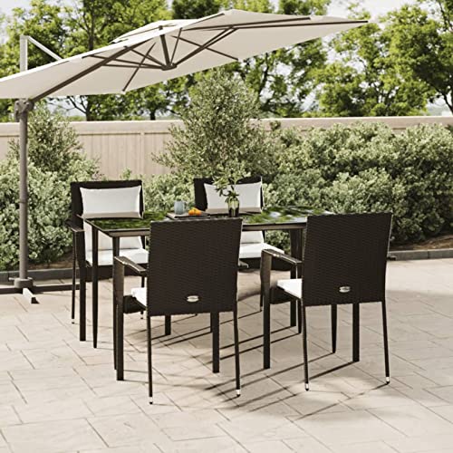 LAPOOH 5-TLG. Garten-Essgruppe mit Kissen Schwarz Poly Rattan, Esstisch Mit Stühlen Set, Gartenmöbel Sitzgruppe, Balkon Möbel, Gartenlounge Set, Terrassenmöbel, Balkonmöbel Set - 3185098 von LAPOOH