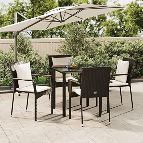 LAPOOH 5-TLG. Garten-Essgruppe mit Kissen Schwarz Poly Rattan, Esstisch Mit Stühlen Set, Gartenmöbel Sitzgruppe, Balkon Möbel, Gartenlounge Set, Terrassenmöbel, Balkonmöbel Set - 3185108 von LAPOOH