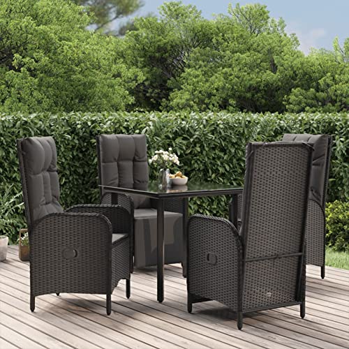 LAPOOH 5-TLG. Garten-Essgruppe mit Kissen Schwarz Poly Rattan, Esstisch Mit Stühlen Set, Gartenmöbel Sitzgruppe, Balkon Möbel, Gartenlounge Set, Terrassenmöbel, Balkonmöbel Set - 3185195 von LAPOOH