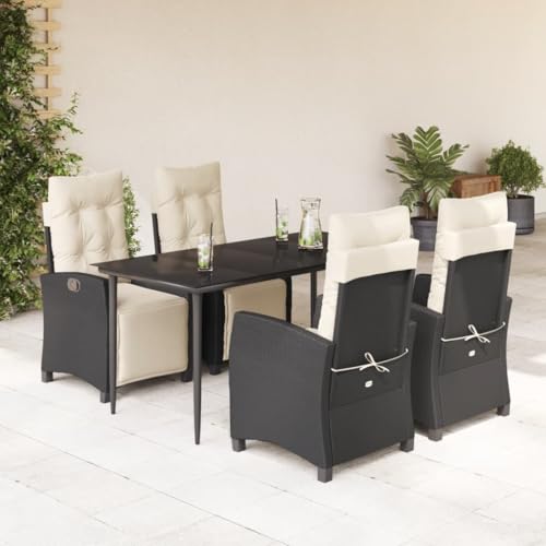LAPOOH 5-TLG. Garten-Essgruppe mit Kissen Schwarz Poly Rattan, Esstisch Mit Stühlen Set, Gartenmöbel Sitzgruppe, Balkon Möbel, Gartenlounge Set, Terrassenmöbel, Balkonmöbel Set - 3212949 von LAPOOH