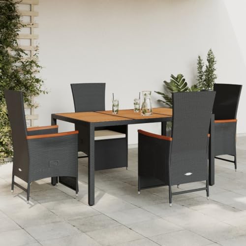 LAPOOH 5-TLG. Garten-Essgruppe mit Kissen Schwarz Poly Rattan, Esstisch Mit Stühlen Set, Gartenmöbel Sitzgruppe, Balkon Möbel, Gartenlounge Set, Terrassenmöbel, Balkonmöbel Set - 3277510 von LAPOOH