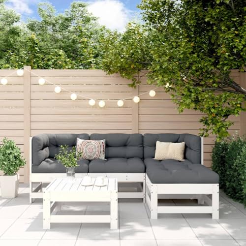 LAPOOH 5-TLG. Garten-Lounge-Set Weiß Massivholz Kiefer, Lounge Gartenmöbel Set, Terassenmöbel Wetterfest, Loungemöbel Terrasse, Gartenlounge, Garten Loungemöbel Set - 3186173 von LAPOOH