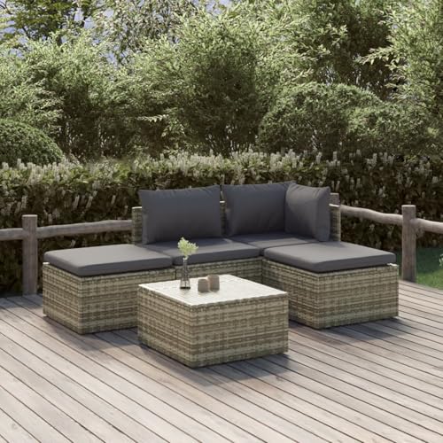 LAPOOH 5-TLG. Garten-Lounge-Set mit Kissen Grau Poly Rattan, Lounge Gartenmöbel Set, Terassenmöbel Wetterfest, Loungemöbel Terrasse, Gartenlounge, Garten Loungemöbel Set, 3157316 LAPOOH 5-TLG. Garten-Lounge-Set mit Kissen Grau Poly Rattan, Lounge Gartenmöbel Set, Terassenmöbel Wetterfest, Loungemöbel Terrasse, Gartenlounge, Garten Loungemöbel Set, 3157316 von LAPOOH