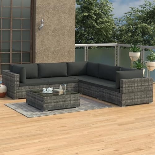 LAPOOH 6-TLG. Garten-Lounge-Set mit Auflagen Poly Rattan Grau, Lounge Gartenmöbel Set, Terassenmöbel Wetterfest, Loungemöbel Terrasse, Gartenlounge, Garten Loungemöbel Set, 46771 LAPOOH 6-TLG. Garten-Lounge-Set mit Auflagen Poly Rattan Grau, Lounge Gartenmöbel Set, Terassenmöbel Wetterfest, Loungemöbel Terrasse, Gartenlounge, Garten Loungemöbel Set, 46771 von LAPOOH