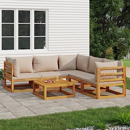 LAPOOH 6-TLG. Garten-Lounge-Set mit Taupe Kissen Massivholz, Gartenmöbel Set, Balkon Lounge, Garden Furniture, Loungegarnitur, Balkonset, Sitzlounge Garten, Lounge Möbel von LAPOOH