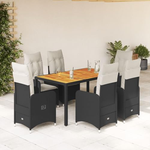LAPOOH 7-TLG. Garten-Bistro-Set mit Kissen Schwarz Poly Rattan, Balkonmöbel, Balkon Möbel, Balkon Sitzgruppe, Gartenmöbel, Sitzecke Garten, Balkonset, Terrassen Möbel - 3276979 von LAPOOH