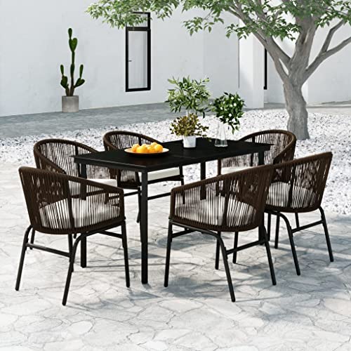 LAPOOH 7-TLG. Garten-Essgruppe Braun, Esstisch Mit Stühlen Set, Gartenmöbel Sitzgruppe, Balkon Möbel, Gartenlounge Set, Terrassenmöbel, Balkonmöbel Set - 3099230 von LAPOOH