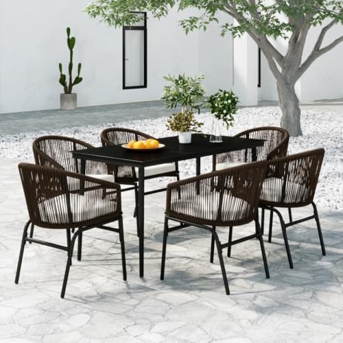 LAPOOH 7-TLG. Garten-Essgruppe Braun, Esstisch Mit Stühlen Set, Gartenmöbel Sitzgruppe, Balkon Möbel, Gartenlounge Set, Terrassenmöbel, Balkonmöbel Set - 3099248 von LAPOOH