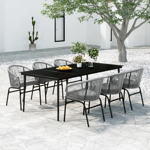 LAPOOH 7-TLG. Garten-Essgruppe Grau, Esstisch Mit Stühlen Set, Gartenmöbel Sitzgruppe, Balkon Möbel, Gartenlounge Set, Terrassenmöbel, Balkonmöbel Set - 3099255 von LAPOOH