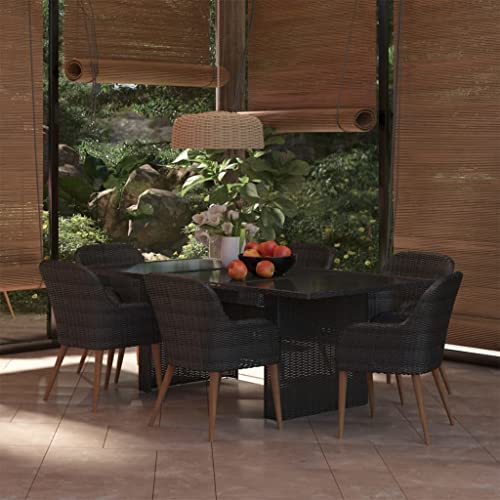 LAPOOH 7-TLG. Garten-Essgruppe Poly Rattan Schwarz, Esstisch Mit Stühlen Set, Gartenmöbel Sitzgruppe, Balkon Möbel, Gartenlounge Set, Terrassenmöbel, Balkonmöbel Set - 3059482 von LAPOOH