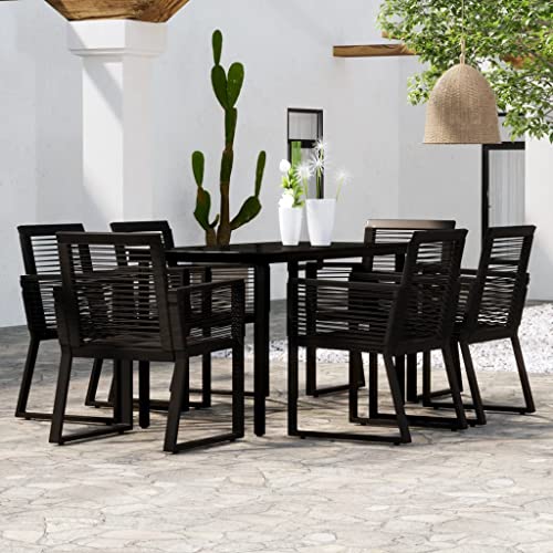 LAPOOH 7-TLG. Garten-Essgruppe Schwarz, Esstisch Mit Stühlen Set, Gartenmöbel Sitzgruppe, Balkon Möbel, Gartenlounge Set, Terrassenmöbel, Balkonmöbel Set - 3099152 von LAPOOH