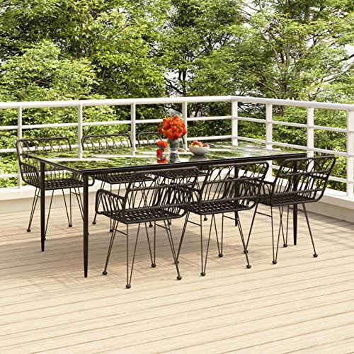 LAPOOH 7-TLG. Garten-Essgruppe Schwarz Poly Rattan, Esstisch Mit Stühlen Set, Gartenmöbel Sitzgruppe, Balkon Möbel, Gartenlounge Set, Terrassenmöbel, Balkonmöbel Set - 3157857 von LAPOOH