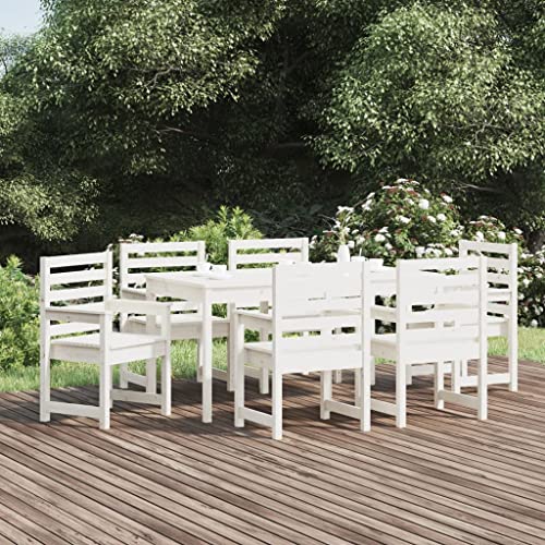 LAPOOH 7-TLG. Garten-Essgruppe Weiß Massivholz Kiefer, Esstisch Mit Stühlen Set, Gartenmöbel Sitzgruppe, Balkon Möbel, Gartenlounge Set, Terrassenmöbel, Balkonmöbel Set - 3154714 von LAPOOH