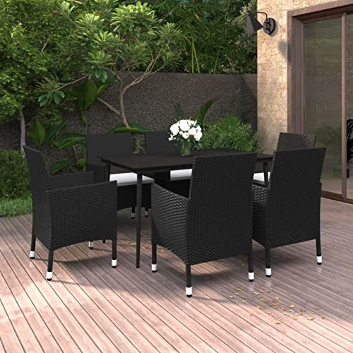LAPOOH 7-TLG. Garten-Essgruppe mit Auflagen Poly Rattan und Glas, Esstisch Mit Stühlen Set, Gartenmöbel Sitzgruppe, Balkon Möbel, Gartenlounge Set, Terrassenmöbel, Balkonmöbel Set - 3099730 von LAPOOH