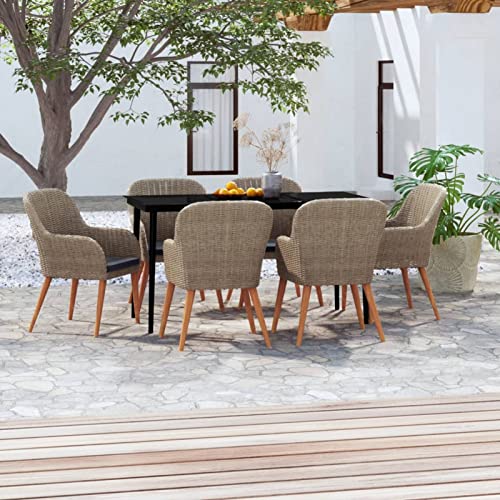 LAPOOH 7-TLG. Garten-Essgruppe mit Kissen Braun, Esstisch Mit Stühlen Set, Gartenmöbel Sitzgruppe, Balkon Möbel, Gartenlounge Set, Terrassenmöbel, Balkonmöbel Set - 3099526 von LAPOOH