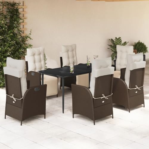 LAPOOH 7-TLG. Garten-Essgruppe mit Kissen Braun Poly Rattan, Esstisch Mit Stühlen Set, Gartenmöbel Sitzgruppe, Balkon Möbel, Gartenlounge Set, Terrassenmöbel, Balkonmöbel Set - 3213410 von LAPOOH