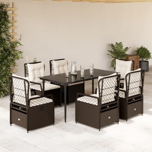 LAPOOH 7-TLG. Garten-Essgruppe mit Kissen Braun Poly Rattan, Esstisch Mit Stühlen Set, Gartenmöbel Sitzgruppe, Balkon Möbel, Gartenlounge Set, Terrassenmöbel, Balkonmöbel Set - 3262975 von LAPOOH