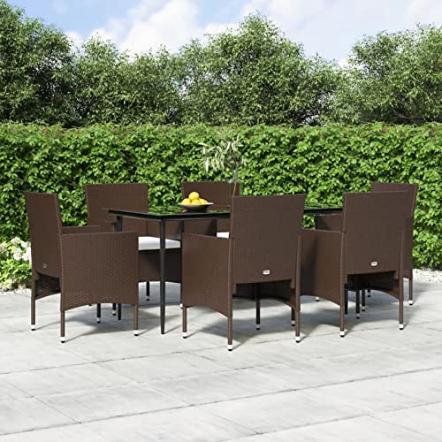 LAPOOH 7-TLG. Garten-Essgruppe mit Kissen Braun und Schwarz, Esstisch Mit Stühlen Set, Gartenmöbel Sitzgruppe, Balkon Möbel, Gartenlounge Set, Terrassenmöbel, Balkonmöbel Set - 3156629 von LAPOOH