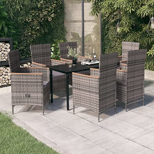 LAPOOH 7-TLG. Garten-Essgruppe mit Kissen Grau, Esstisch Mit Stühlen Set, Gartenmöbel Sitzgruppe, Balkon Möbel, Gartenlounge Set, Terrassenmöbel, Balkonmöbel Set - 3099434 von LAPOOH