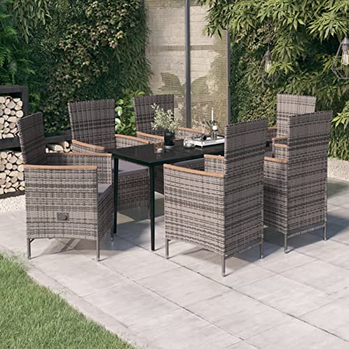 LAPOOH 7-TLG. Garten-Essgruppe mit Kissen Grau, Esstisch Mit Stühlen Set, Gartenmöbel Sitzgruppe, Balkon Möbel, Gartenlounge Set, Terrassenmöbel, Balkonmöbel Set - 3099452 von LAPOOH