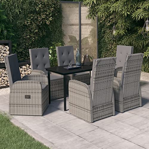 LAPOOH 7-TLG. Garten-Essgruppe mit Kissen Grau, Esstisch Mit Stühlen Set, Gartenmöbel Sitzgruppe, Balkon Möbel, Gartenlounge Set, Terrassenmöbel, Balkonmöbel Set - 3099476 von LAPOOH