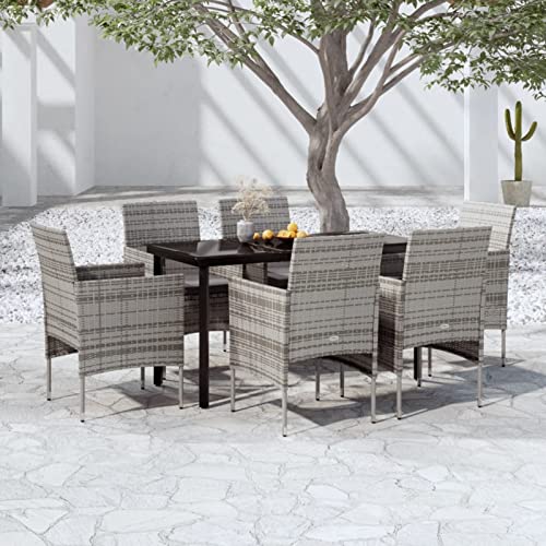 LAPOOH 7-TLG. Garten-Essgruppe mit Kissen Grau und Schwarz, Esstisch Mit Stühlen Set, Gartenmöbel Sitzgruppe, Balkon Möbel, Gartenlounge Set, Terrassenmöbel, Balkonmöbel Set - 3099290 von LAPOOH