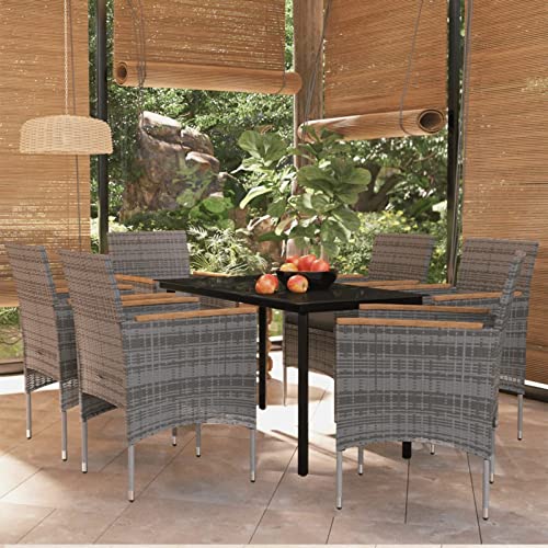 LAPOOH 7-TLG. Garten-Essgruppe mit Kissen Grau und Schwarz, Esstisch Mit Stühlen Set, Gartenmöbel Sitzgruppe, Balkon Möbel, Gartenlounge Set, Terrassenmöbel, Balkonmöbel Set - 3099338 von LAPOOH