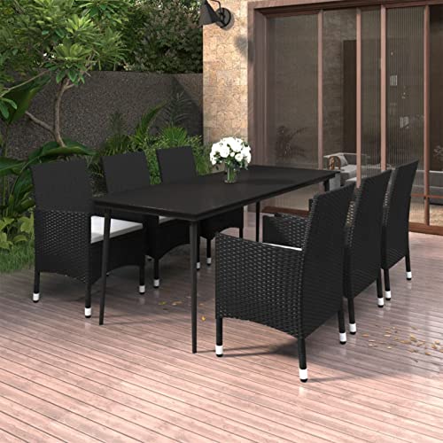 LAPOOH 7-TLG. Garten-Essgruppe mit Kissen Poly Rattan und Glas, Esstisch Mit Stühlen Set, Gartenmöbel Sitzgruppe, Balkon Möbel, Gartenlounge Set, Terrassenmöbel, Balkonmöbel Set - 3099731 von LAPOOH