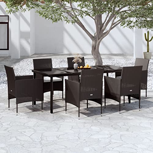 LAPOOH 7-TLG. Garten-Essgruppe mit Kissen Schwarz, Esstisch Mit Stühlen Set, Gartenmöbel Sitzgruppe, Balkon Möbel, Gartenlounge Set, Terrassenmöbel, Balkonmöbel Set - 3099285 von LAPOOH