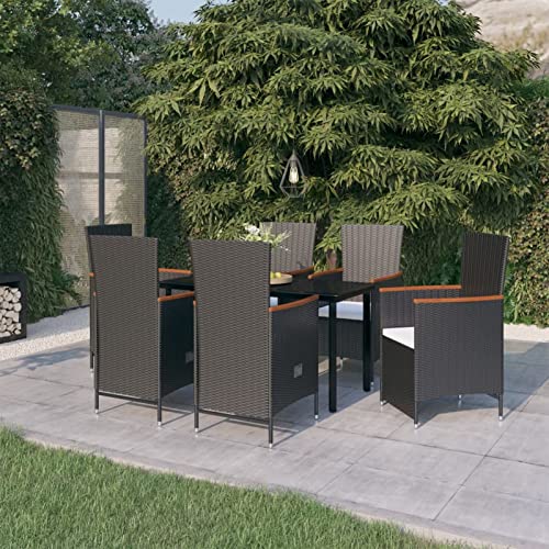LAPOOH 7-TLG. Garten-Essgruppe mit Kissen Schwarz, Esstisch Mit Stühlen Set, Gartenmöbel Sitzgruppe, Balkon Möbel, Gartenlounge Set, Terrassenmöbel, Balkonmöbel Set - 3099461 von LAPOOH