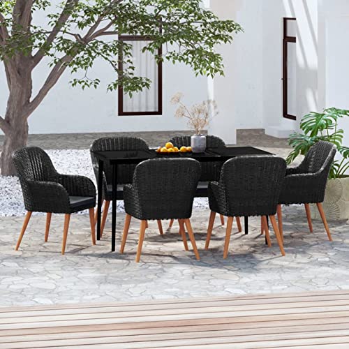 LAPOOH 7-TLG. Garten-Essgruppe mit Kissen Schwarz, Esstisch Mit Stühlen Set, Gartenmöbel Sitzgruppe, Balkon Möbel, Gartenlounge Set, Terrassenmöbel, Balkonmöbel Set - 3099520 von LAPOOH