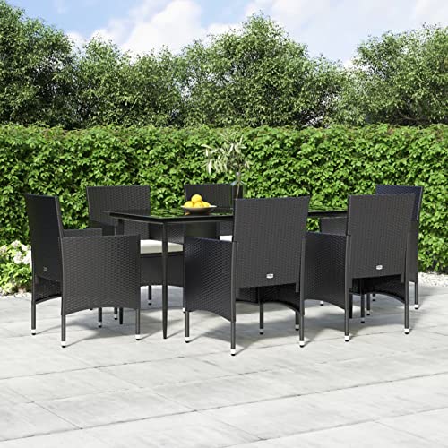 LAPOOH 7-TLG. Garten-Essgruppe mit Kissen Schwarz, Esstisch Mit Stühlen Set, Gartenmöbel Sitzgruppe, Balkon Möbel, Gartenlounge Set, Terrassenmöbel, Balkonmöbel Set - 3156617 von LAPOOH