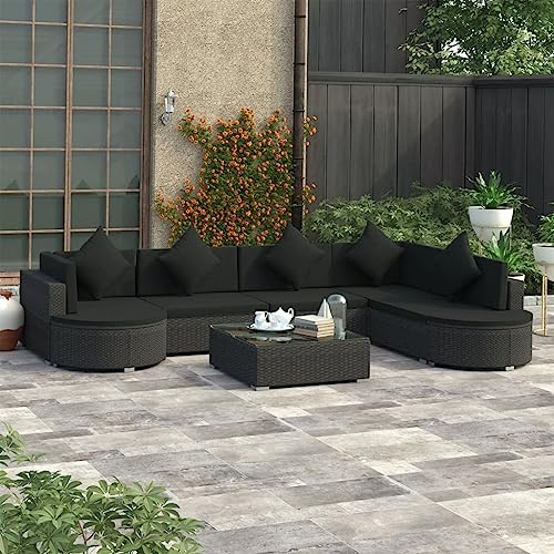 LAPOOH 8-TLG. Garten-Lounge-Set mit Auflagen Poly Rattan Schwarz, Lounge Gartenmöbel Set, Terassenmöbel Wetterfest, Loungemöbel Terrasse, Gartenlounge, Garten Loungemöbel Set, 46751 von LAPOOH