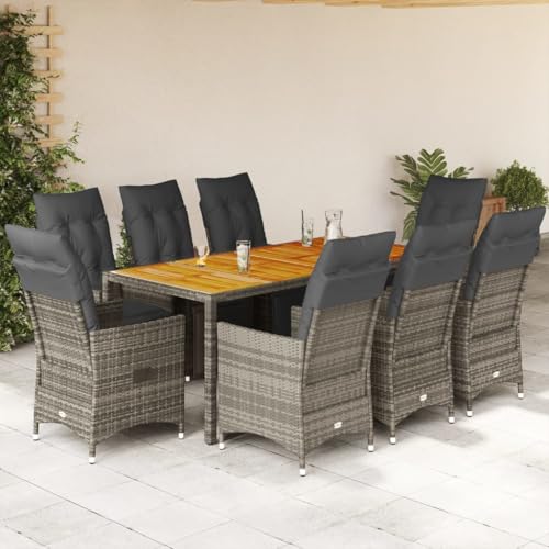 LAPOOH 9-TLG. Garten-Bistro-Set mit Kissen Grau Poly Rattan, Balkonmöbel, Balkon Möbel, Balkon Sitzgruppe, Gartenmöbel, Sitzecke Garten, Balkonset, Terrassen Möbel - 3276890 von LAPOOH