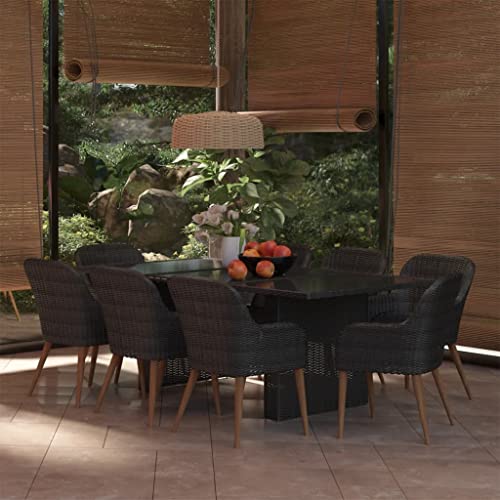 LAPOOH 9-TLG. Garten-Essgruppe Poly Rattan Schwarz, Esstisch Mit Stühlen Set, Gartenmöbel Sitzgruppe, Balkon Möbel, Gartenlounge Set, Terrassenmöbel, Balkonmöbel Set - 3059485 von LAPOOH