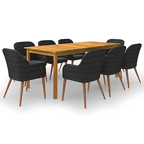 LAPOOH 9-TLG. Garten-Essgruppe Schwarz, Esstisch Mit Stühlen Set, Gartenmöbel Sitzgruppe, Balkon Möbel, Gartenlounge Set, Terrassenmöbel, Balkonmöbel Set - 3067920 von LAPOOH