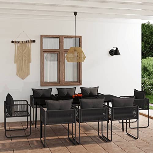 LAPOOH 9-TLG. Garten-Essgruppe Schwarz, Esstisch Mit Stühlen Set, Gartenmöbel Sitzgruppe, Balkon Möbel, Gartenlounge Set, Terrassenmöbel, Balkonmöbel Set - 3099088 von LAPOOH