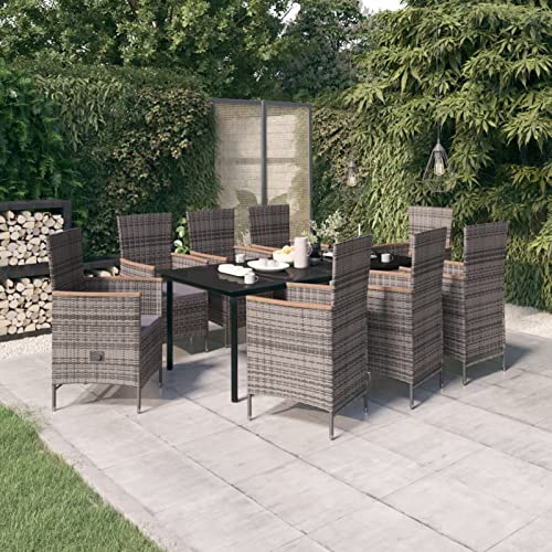 LAPOOH 9-TLG. Garten-Essgruppe mit Auflagen Grau, Esstisch Mit Stühlen Set, Gartenmöbel Sitzgruppe, Balkon Möbel, Gartenlounge Set, Terrassenmöbel, Balkonmöbel Set - 3099436 von LAPOOH