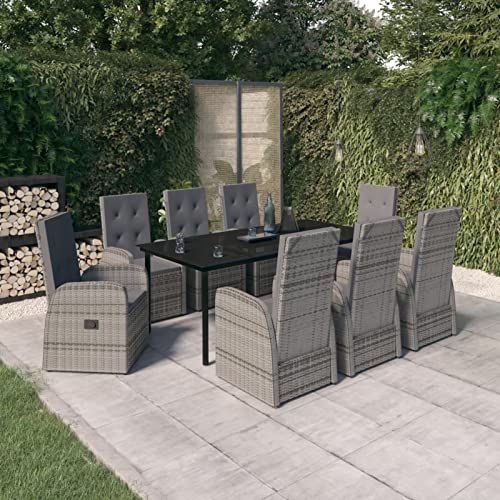 LAPOOH 9-TLG. Garten-Essgruppe mit Auflagen Grau, Esstisch Mit Stühlen Set, Gartenmöbel Sitzgruppe, Balkon Möbel, Gartenlounge Set, Terrassenmöbel, Balkonmöbel Set - 3099478 von LAPOOH