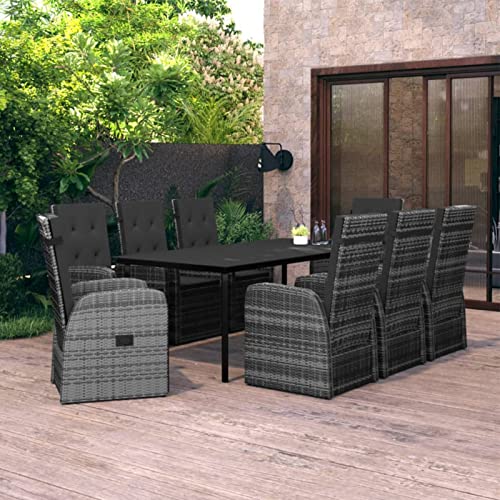 LAPOOH 9-TLG. Garten-Essgruppe mit Auflagen Grau, Esstisch Mit Stühlen Set, Gartenmöbel Sitzgruppe, Balkon Möbel, Gartenlounge Set, Terrassenmöbel, Balkonmöbel Set - 3099498 von LAPOOH
